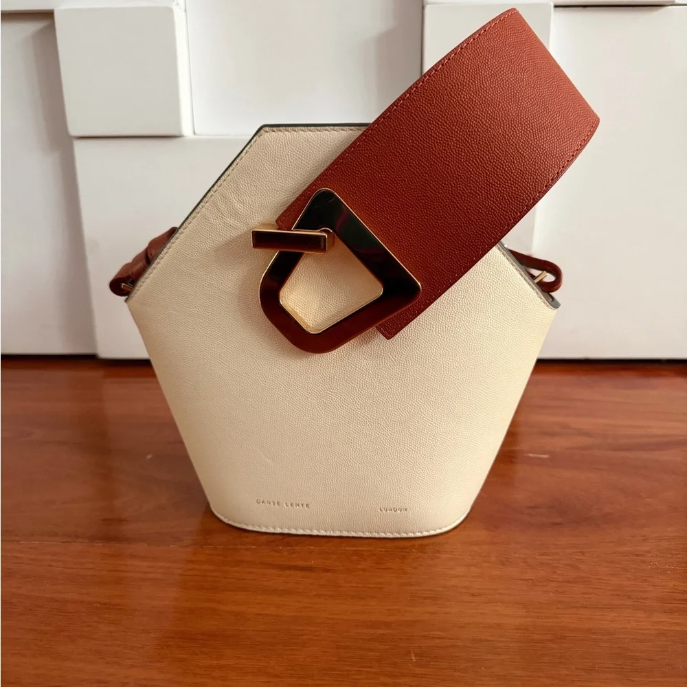 Danse lente mini Johnny bucket bag cream orange brown rust strap crossbody purse - Picture 1 of 7
